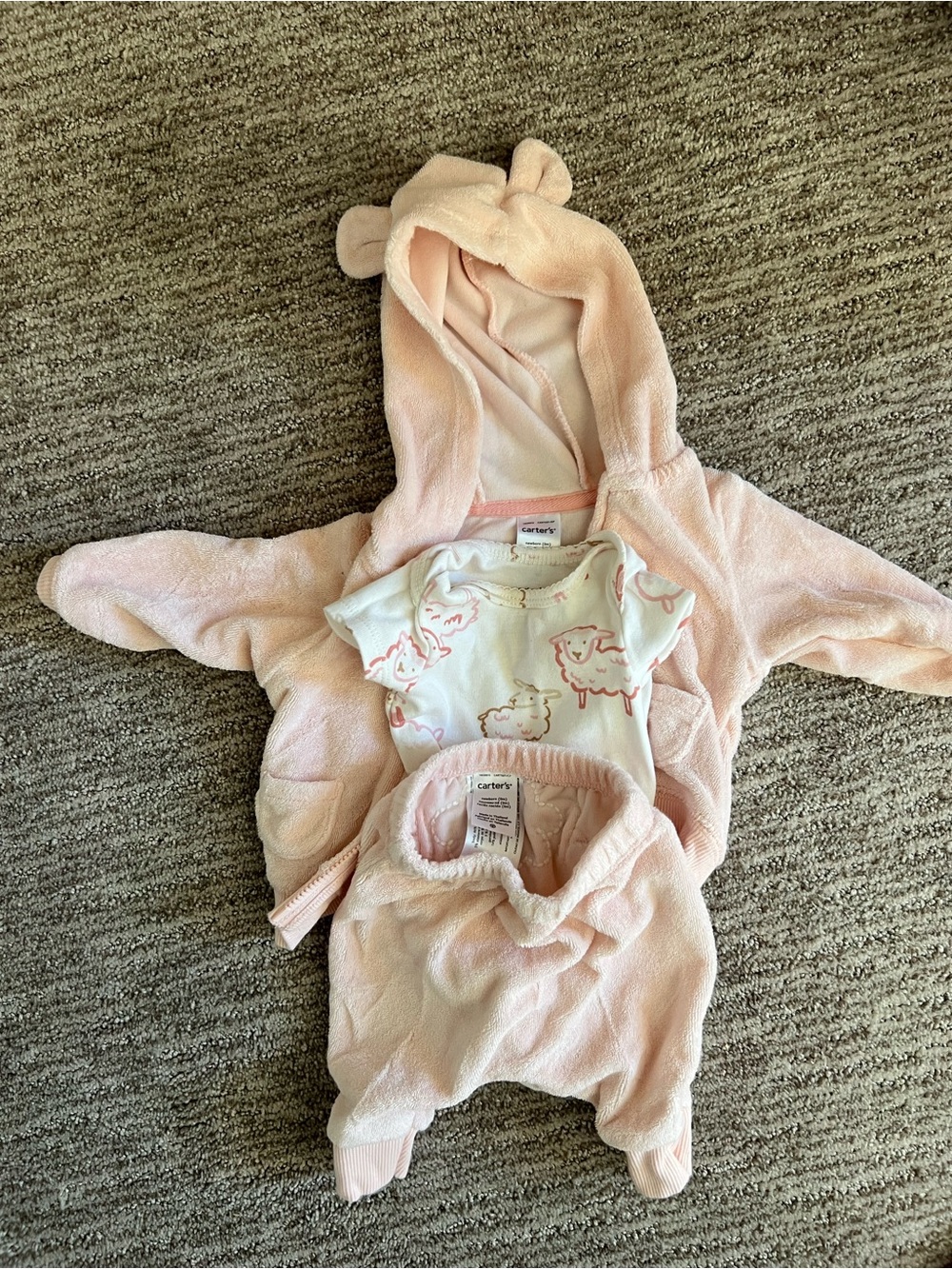Carter's Pink Fleece Hoodie and Sheep Print Bodysuit Set